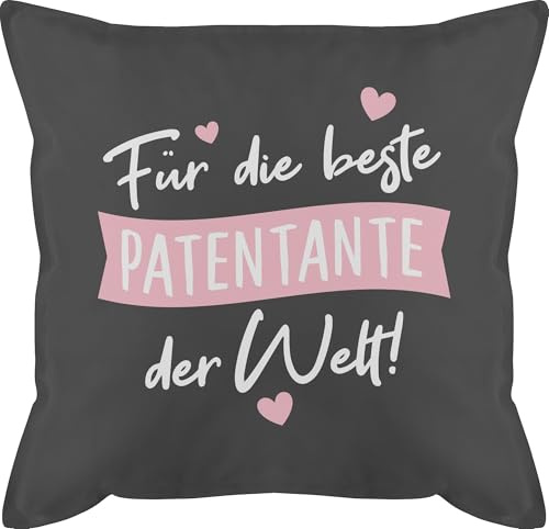 Kissen 50x50 - Taufpatin Geschenk - Für die Beste Patentante der Welt! - weiß - 50 x 50 cm - Grau - Geschenke Patin godi Paten männerkissen taufpaten godi/Patentante partentante mit füllung