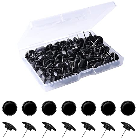 KINBOM 100 Stück Zahnradförmige Stecknadeln Pinnwand, Kunststoff Reißzwecken Pinnwandnadeln Schwarz mit Edelstahlspitze Deko Reißnägel für Wand Korktafel Pinnwand (12mm Durchmesser)