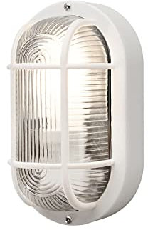 meineWunschleuchte Ovale LED Kellerleuchte aus weißem Kunststoff mit Acrylglas, Höhe 20cm