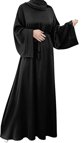 OBEEII Women Muslim Prayer Dress Abaya Islamic Dubai Middle East Dubai Turkey Maxi Kaftan Full Length Hijab Dress Black M
