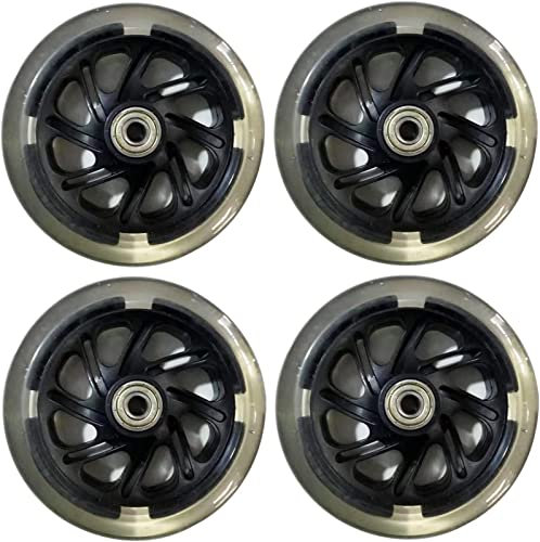 CUSMA Beleuchtete Scooter Vorderräder, 120 MM Leises LED Skateboard Blitzrad Mit Lagern ABEC-7, Für Kinder Scooter Kickboard,Schwarz,Set of 4