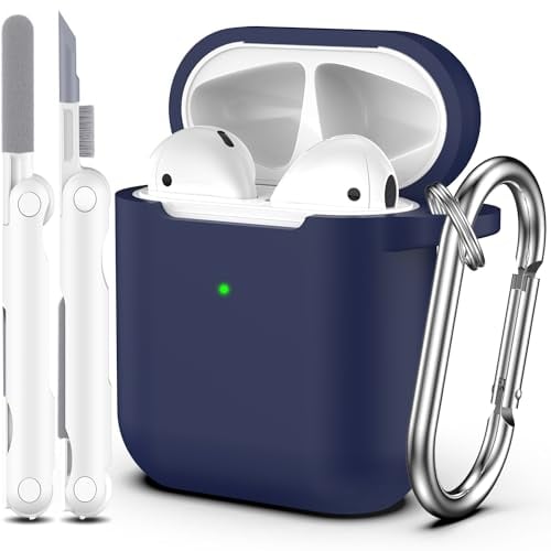 R-fun Kompatibel mit AirPods 2. Generation 2019 Case, 1. Gen 2016 Hülle Case Cover mit Reinigungsset und Schlüsselanhänger, weicher Silikonschutz für Apple AirPods Hülle,Mitternachtsblau