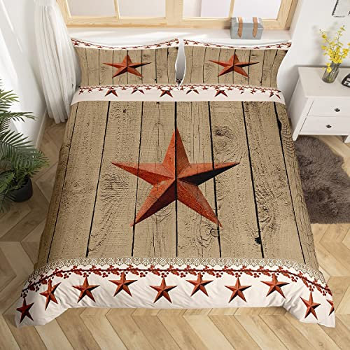 Loussiesd Bauernhaus Betten Set Land Kleinkind Bettwäsche Set 220x240cm Kinder Jungen Adult Rot Pip Berries Barn Stern Western Bettbezug Set Rustikal Bettdeckenbezug Schlafzimmer Sammlung 3Stück