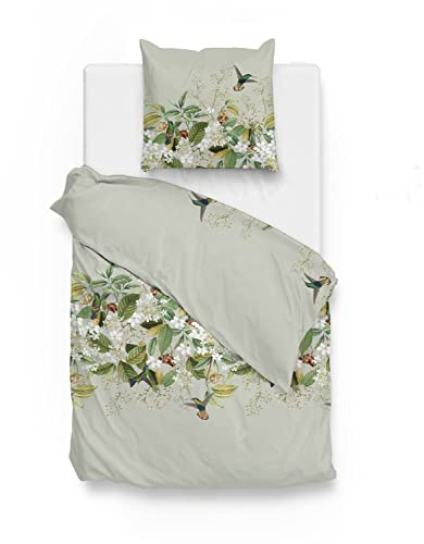 Heckett Lane ZO Home Satin Bettwäsche ALDONZA, 100% Baumwolle, Verschiedene Größen, grün, Größe:135x200 cm + 80x80 cm