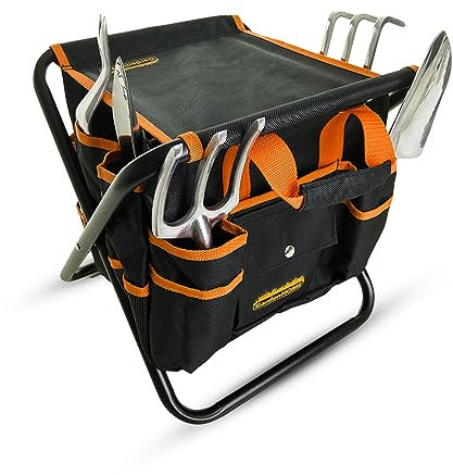 GardenHOME Garden Tool Set, 7 Piece Gardening Tools Set with Heavy Duty Folding Stool and Detachable Garden Tool Bag, Gardening Gifts for Women Men