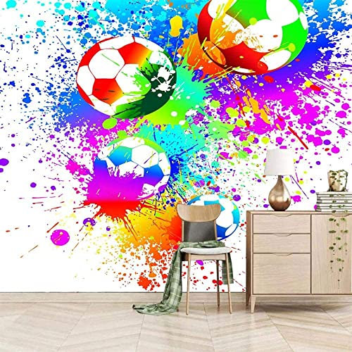 COJIC Photo Wallpaper 3D Mural Colorful Football Doodles Peel and Stick Removable Wall Poster Tv Background Decorative Wall Art Wall Art for Kids Room Living Room Bedroom 200 (W) x 150 (H) cm