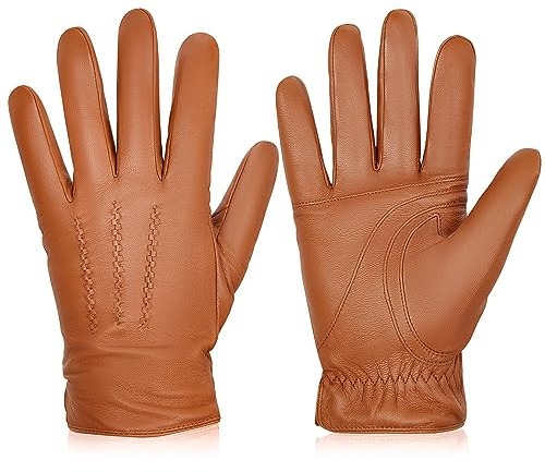 BISON DENIM Herren Thermo Winterhandschuhe Echtleder Handschuhe Touchscreen Lederhandschuhe Warme mit Fleece gefütterte Handschuhe Winddicht Wasserdicht