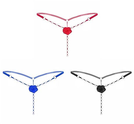 TINAYAUE Damen Tanga Sexy Perlenhöschen Rose V-String Knickers Perlenstring Mini Slip durchsichtiges Höschen mit niedriger Taille offen Unterhosen Bikini-Schlüpfer für Valentinstag, Hochzeitsnacht