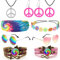 iZoeL Hippie Kostüm Set, Hippie Brille Peace Halskette Anhänger Batik Stirnband Hippie Armbänder Paar-Hippie Set, Fasching Kostüm Damen Herren 80er 90er Jahre Motto Party Halloween Fasching Karneval