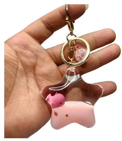 ZDHC Pentagramm schwimmender Wal Schlüsselanhänger Niedlich Kawaii Bewegung Flüssigkeit Treibsand Ozean Tier Schlüsselanhänger Autoschlüssel Anhänger für Frauen, Rosa Wal, One size