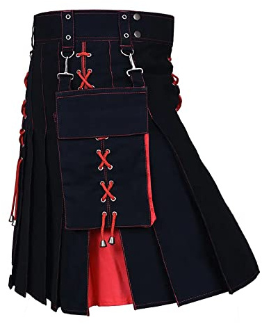 Traditioneller Lederrock Kilt Herren Mode Schottischer Rock Männer Rock Utility Männlich Klassischer Retro Mittelalterliche Schottland Faltenröcke Spleiß Schottischer Kilt
