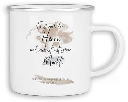 Christliche Emaille Tasse | Blechtasse Campingbecher Geschenk für Christen | Bibelvers