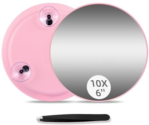 JADAZROR 10-facher Vergrößerungsspiegel mit 3 Saugnäpfen – 15cm großer Schminkspiegel mit 10-facher Vergrößerung, Vergrößerungs-Schminkspiegel und Pinzetten-Set, tragbarer Vergrößerungsspiegel