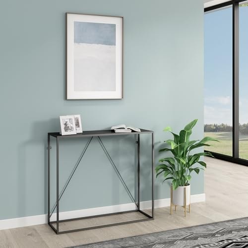 [en.casa] Konsolentisch Austevoll Beistelltisch Flurtisch Standregal Ablagetisch Flurmöbel stabiles Stahlgestell Industrial Design 90x30x80 cm für Vorzimmer, Wohnzimmer Schwarz