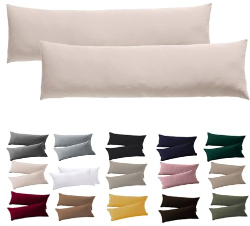 Soifox Seitenschläferkissen Bezug 40 x 145-2er Set Beige Kissenbezug mit Reißverschluss 100% Mikrofaser Resistent und Hypoallergen Kissenbezüge für Seitenschläferkissen