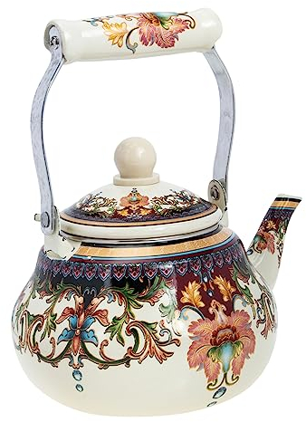 LeGDOr Enamel Ceramic Handle Pot Vintage Loose Vintage Water Boiling Kettle Porcelain Enameled Kettle Copper Turkish Teapot Paris Decor Enamel Teapot Food Grade Ceramics Flowers