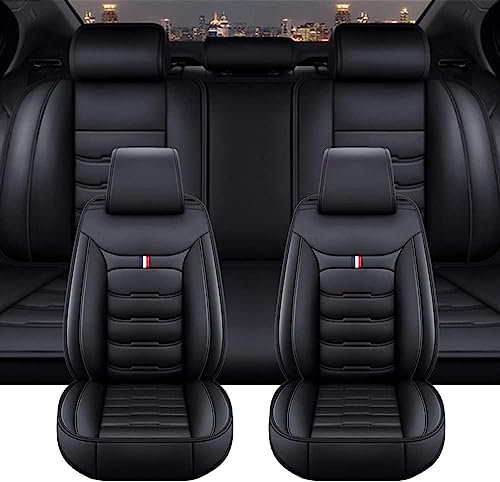 GSDOMJ Autositzbezüge für VW 2009–2019/VW Amarok 2010–2018, echtes Leder, wasserdicht und atmungsaktiv, 5-Sitz-Sitzbezug, Autoteile, Schwarz