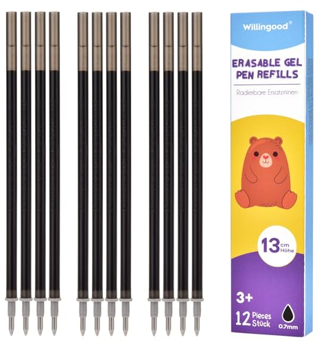 Willingood 12x Radierbarer Ersatzminen Schwarz - Kompatibel Mit Legami - Einfach zu radieren - Stiftspitze 0,7mm,Höhe 13 cm