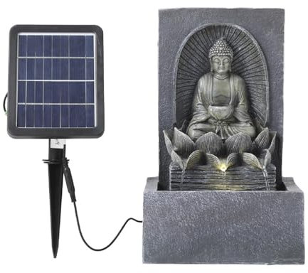 BTGGG Solar Water Feature Outdoor Garden Water Feature Buddha Solar Powered Water Feature with Lighs Decorative Water Fountain Solar Waterfall with Pump & Solar Panel for Garden Decor