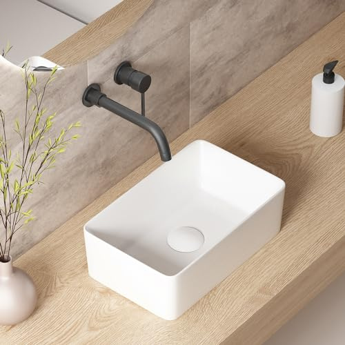 Lavabo pequeño de baño sobre encimera: Lavabo de recipiente rectangular de 14″x9″, OCEALAGOON Lavabos de tazón blanco para baños RV Lavatorio Porcelana Cerámica Lavabo diminuto de tocador de baño