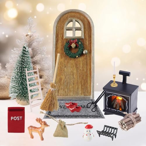 GAESHOW 15 Pezzi Porta per Elfo Natale Accessori, Regali della Porta Elfo Natale Kit, Porticina Elfo Natale Legno, Casetta Elfo di Natale, per Decorazioni Natalizie