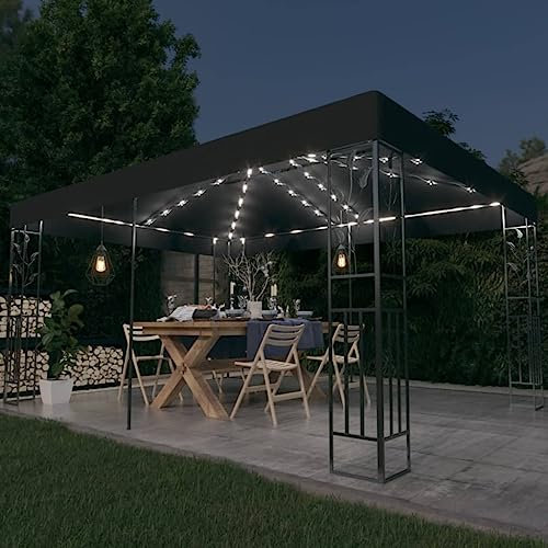 Wenjingqi-3070299 Pavillon mit Doppeldach und LED-Streifen, Anthrazit, 3 x 4 m