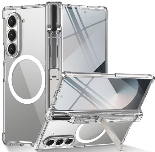 Beeasy für Samsung Galaxy Z Fold 6 Hülle, mit S Pen Stifthalter & Ständer & Vorderseite Displayschutz, Hart PC Stoßfeste Magnetische Handyhülle, Clear