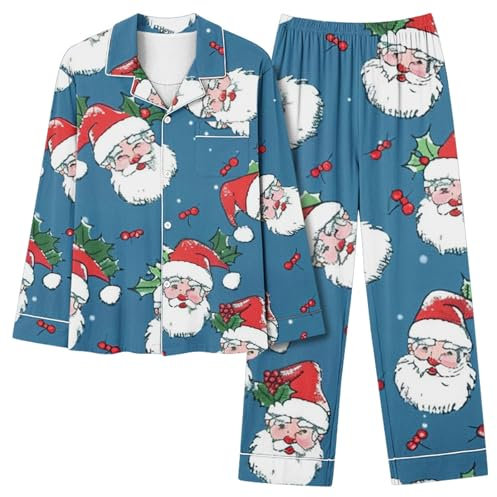 Weihnachtspyjama-Set für Damen, Winter-Thermo-Unterwäsche, langärmelig, Knopfleiste, elastische Taille, lange Unterhose, passendes Pyjama-Set, Weihnachtsdruck, Grafik, Thermounterwäsche-Set, Urlaub,