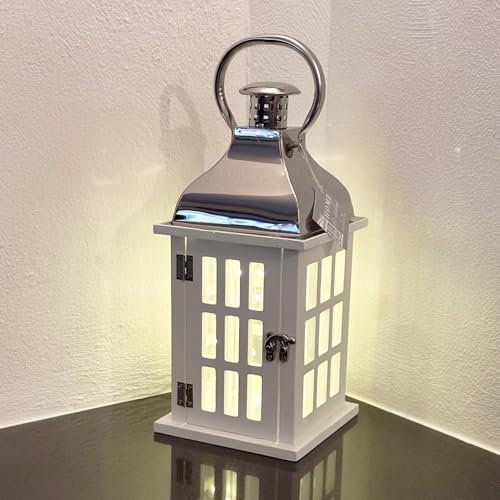 Mojawo Gartenlaterne Windlicht Laterne Laternen Holzlaterne Stalllaterne Set Dekoration Außen Holz mit Edelstahldach Weiß H32cm