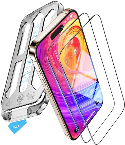 Tentoki Protector de pantalla para iPhone 16 Pro (6,3 ), [No bloquea la pantalla] Cristal Templado para iPhone 16pro (Instalación automática), pantalla de cobertura completa, [2 Piezas]