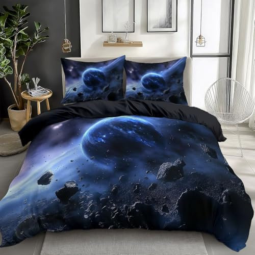 Set Copripiumino 180 x 220 cm Stampa Arte dei Sogni Pianeti Spaziali, Biancheria di Lusso in Qualità da Hotel Morbida e Leggera, Copripiumino con Arte dei Sogni Piumone con Chiusura a Cerniera
