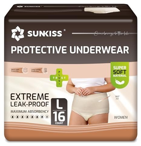 SUNKISS Incontinence Pants Women, UK Size 14-18, Beige, Large, 16 Count | Daytime Disposable Postpartum Underwear, Protective Maternity Pull Ups