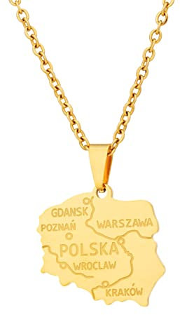 Polen Map Anhänger Halsketten - Ethnische Musterflagge Region Polen Karten Pullover Kette Charm Hip Hop Trendy Schmuck für Frauen Männer Collarbone Kettenketten, Gold, 50 cm ui