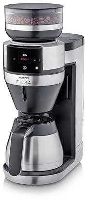 Severin Cafetière filtre automatique FILKA verseuse isotherme, Cafetiere avec broyeur, Adapte la quantité d'eau à votre envie : mug, tasse, verseuse, KA 9695, Inox/Noir