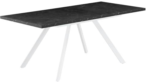B&D home Esstisch Sven | ausziehbar 120-160 x 80 cm, 4-6 Personen Küchentisch Holztisch mit Metallgestell für Esszimmer, Küche | skandinavisch Industrial Design | Marmor-Schwarz 11202-FW-MSCH