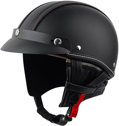 RCGNR Stile Tedesco Mezzo Casco da Motociclista Caschi con Visiera Uomo Donna retrò Jet Casco Scodella Omologato ECE Vintage Casco Moto Aperto per Scooter ATV Casco,Black a,L