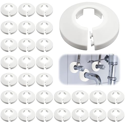 30 Stück Heizungsrohr Rosette Weiß,Rosetten für Heizkörperrohre, Heizkörper Rosette, Heizungsrohr Abdeckung, Rosette Heizungsrohr, Klick-Rosetten 21,5mm Innen, 49mm Außen, Flexibel & Wiederverwendbar