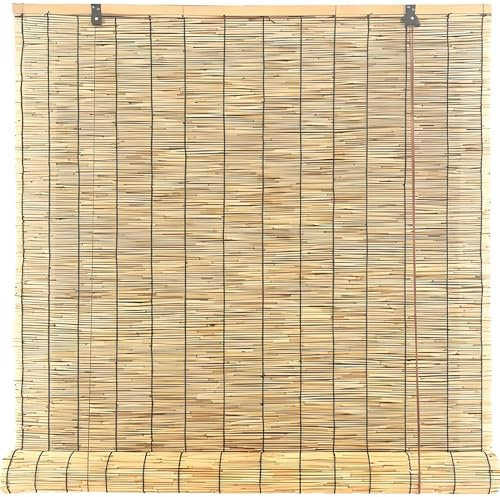 Bambus Rollo Aussenbereich Retro Raffrollo Outdoor Bambusrollo Wetterfest Bambus Rollos Breite 40-180 cm Breit Natürliches Schilf Vorhänge Nach Maß Sichtschutz Jalousien Mit Lifter
