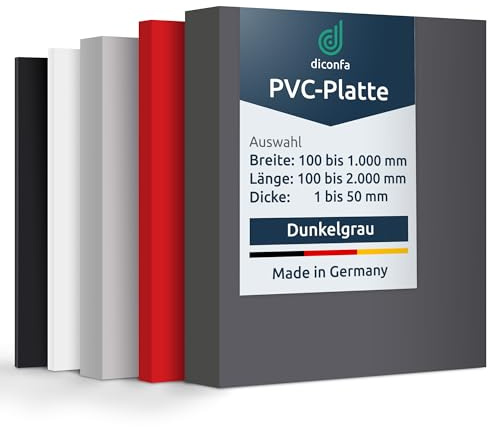 diconfa PVC Kunststoffplatte dunkelgrau NACH MAß - 1 bis 50mm stark - 200 x 200mm (20 x 20cm), 5mm dick - hart seidenmatt grau porenlos glatte Oberfläche - Platte maschinell gefertigt