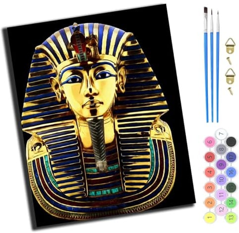XIAOYOUQIAN Der Ägyptische Pharao König Tutanchamun,Malen Nach Zahlen Erwachsene,Diy Bastelset Handgemalt Ölgemälde Kit Mit 3,Pinseln Und Acrylfarbe Leinwand Kit,Geschenkideen,40X50 Cm,Ohne Rahmen