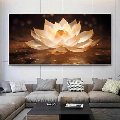 JACBON Moderne, schlichte Leinwandbilder mit Lotusblüte in Schwarz und Gold, Wandkunst, Poster für Wohnzimmerdekoration, 50 x 100 cm (20 x 39 Zoll), rahmenlos