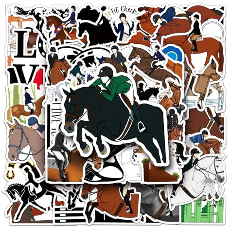 Equestrian Stickers for Kids Teens Adults Boys Girls, 50Pcs Horse Riding Show Jumping Vinyl Decals for Helmets Laptops Water Bottles Skateboards Suitcases DIY Crafts