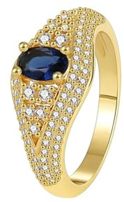 KnSam Gelbgold 585 Solitärring, Oval Verlobungsring mit Labor Erstellt Saphir (Ovalschliff Blau), Ring 14K Gold Echt, Gr.61 (19.4)