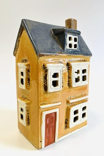 Tealight Candle Holder Housewarming Gift Cottage Ceramic Village Pottery House Ornament (Orange Autumn Cottage (22cms))