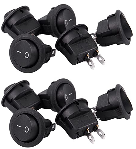 ClAZTyict 10Pz Interruttore A Bilanciere A Pulsante Rotondo Spst Nero Ac 6A / 250V 10A / 125V