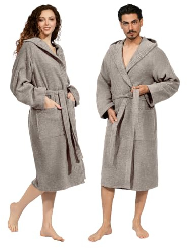 nice homeit Unisex-Bademantel für Damen/Herren mit Kapuze – Frottee aus 100% Baumwolle OEKO-TEX – weich, saugfähig, italienisches Design