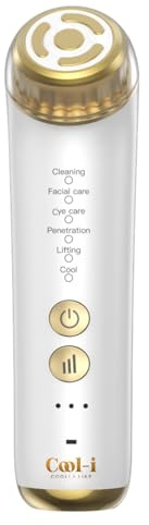 COOL-i® 2MHz RF & EMS Gesichtsmassagegerät,6 in 1 Hautverjüngung mit Ultraschall, Licht & Kühlmodus