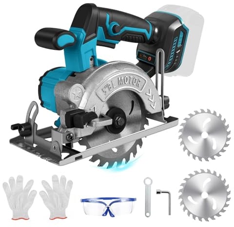 Akku Handkreissäge für Makita 18V Akku, Sägeblatt-Ø 125 mm, Ohne Akku | Bürstenlose Motor, 0-6200 min⁻¹, 0-45° Bevel-Fähigkeit, Schnitttiefe: 41 mm(90°), 20 mm(45°), für Holz Kunststoff PVC