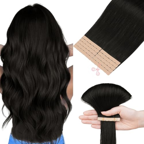 hotbanana Mini Tape in Extensions Echthaar 35cm | Remy Hair Invisible Naturschwarz Haarverlängerungen Echthaar Tapes 10PCS 30g