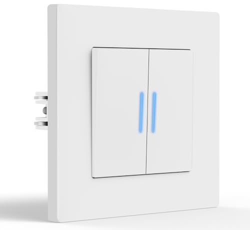 BSEED Interrupteur va et vient Avec Griffes, Interrupteur Mural Avec Voyant Lumineux, Port de connexion rapide, Cadre avant PC, 2 Gang 2 Voie, 86mm, Blanc
